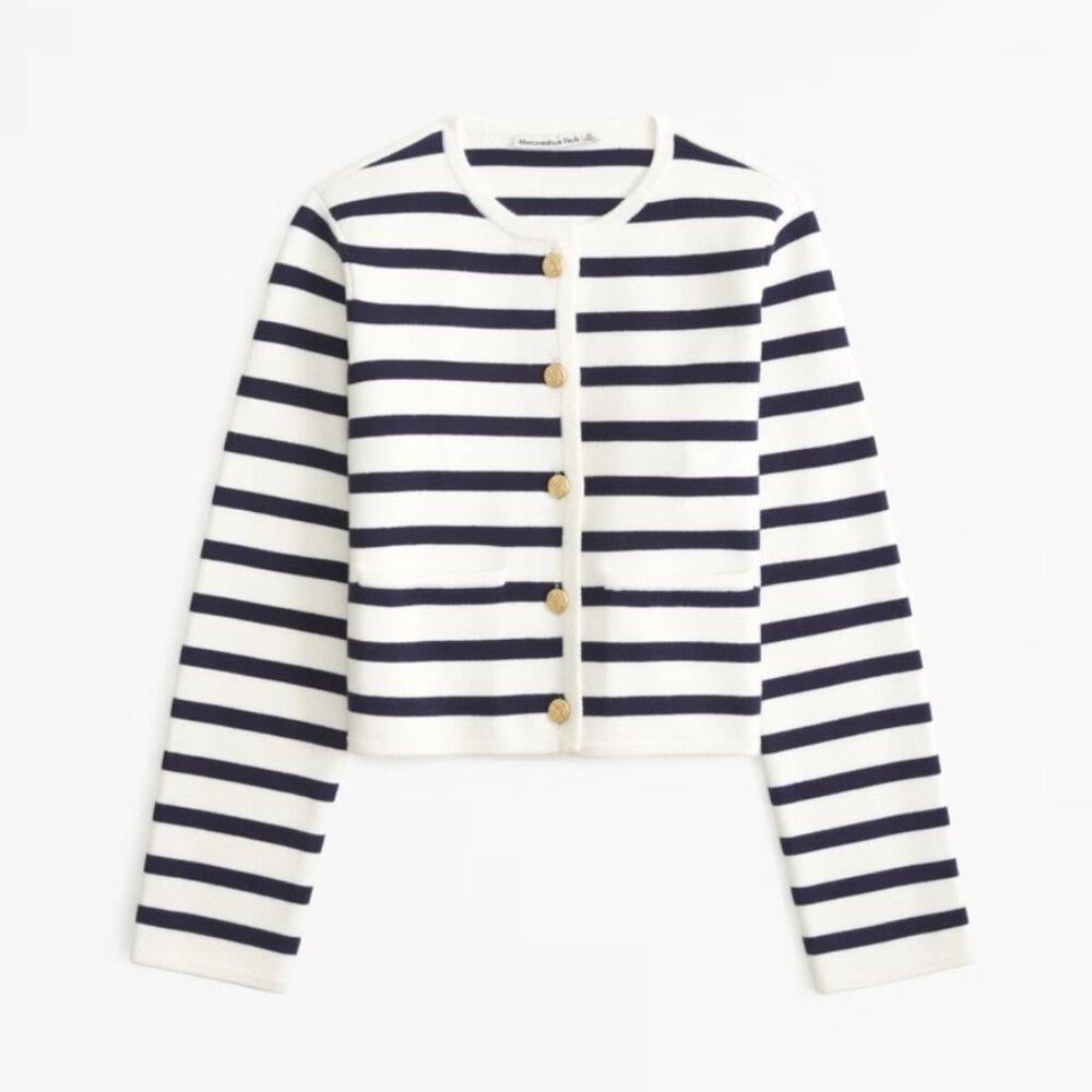 LuxeLoft Crew Sweater Jacket - Navy Stripe